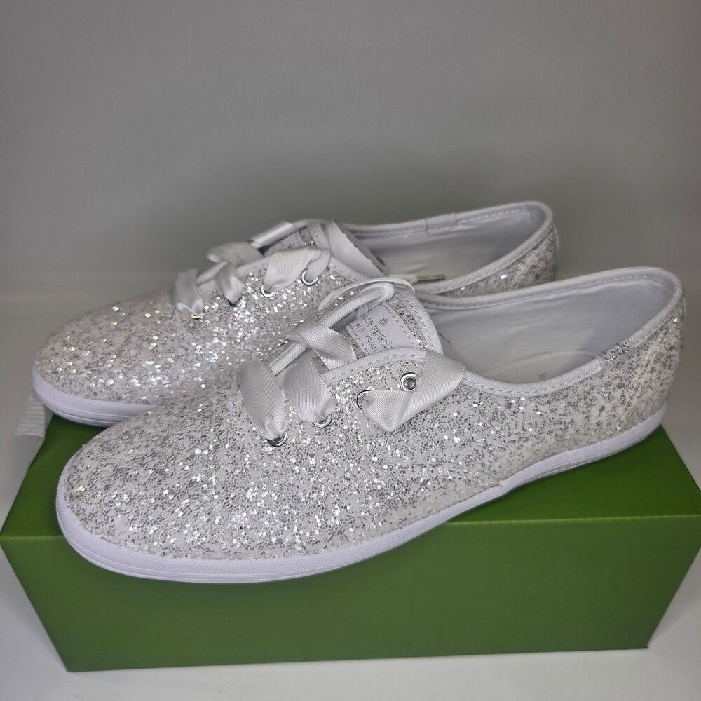 Kate Spade Silver Glitter Lace-Up Keds